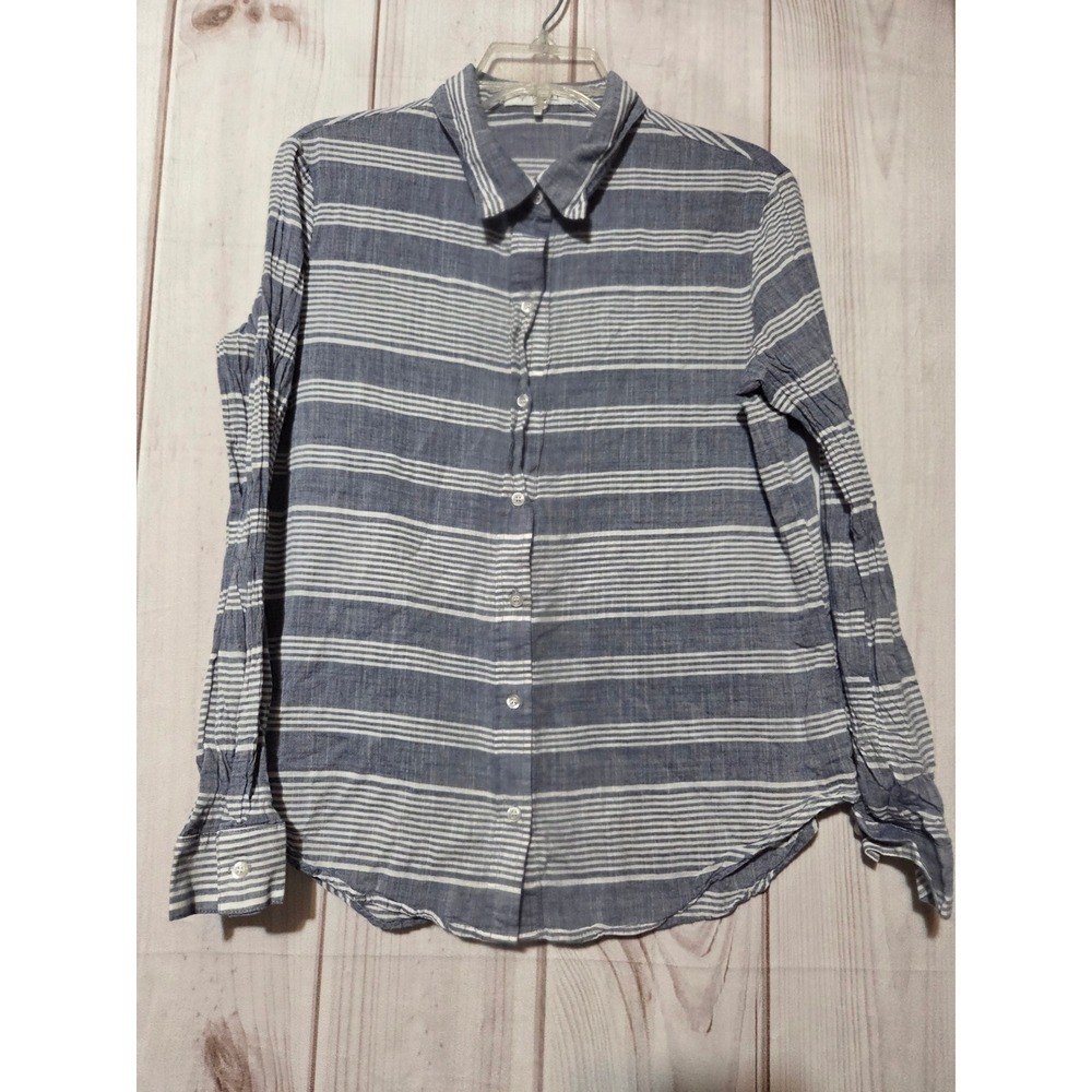 WAYF Womens Blue White Striped Button Down Shirt Cotton Long Sleeve Size Large